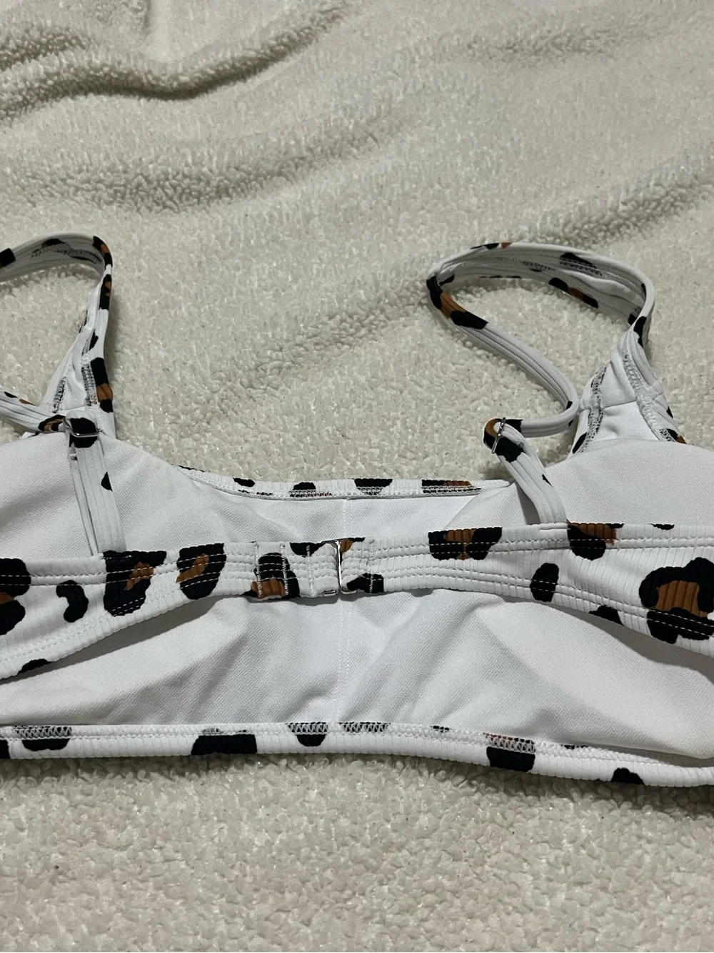 Xhilaration White Leopard-Print Ribbed Swim Bikini Top